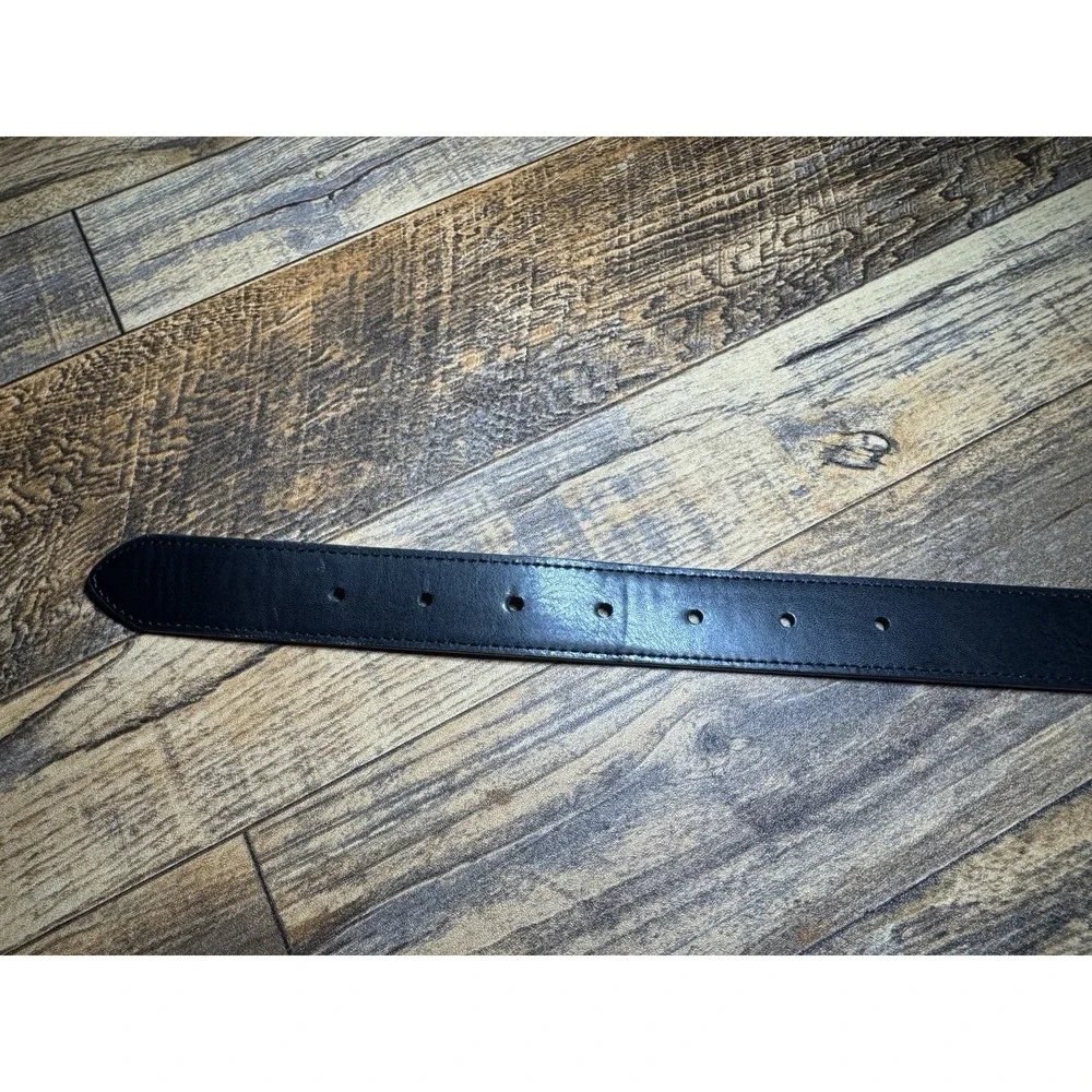 Men's Black Brown Reversible Belt Sz M‎ 26-28 Silver Buckle Tommy Hilfiger Style